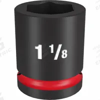 MILWAUKEE Standard Impact Socket: 3/4 in Drive Size, SAE, 1 1/8 in Socket Size, 6-Point, Std (MPN 49-66-6309). Key specifications — attr1215501: MILWAUKEE; attr1215515: Black Phosphate; attr1215518: 1-1/8 in.
