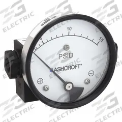 ASHCROFT Differential Pressure Gauge: In-Line, 1/4 in NPT Female, 1130, 3 1/2 in Dial, Aluminum (MPN 351130FD25SXCYLM15PSID). Key specifications — Sensor Type: Diaphragm; Series: 1130; Housing Material: Aluminum; Certificate of Calibration: Not Included.