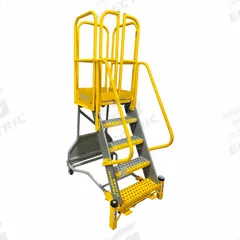 COTTERMAN Rolling Ladder: 4.2 ft Platform Ht, Assembled, Foot-Activated Step Lock, Steel, Perforated (MPN WMX05R37A6FGP3). Key specifications — Brand: COTTERMAN; Color: Gray; Handrail Configuration: Double Handrails.