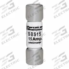 MERSEN Fuse: SBS Series, Midget, Fast-Acting, 15 A, 600 V AC, 13/32 in x 1 3/8 in, Non-Indicating (MPN SBS15). Key specifications — attr1287209: SBS; attr211192: MERSEN.