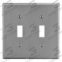 HUBBELL Wall Plate: Toggle, 2 Gang, Gray, Midsize Size (MPN PJ2GY). Key specifications — Brand: HUBBELL; Material: Polycarbonate.