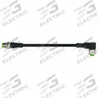 Cordset: M12 Male Straight X M12 Female Right Angle, 4 Pins, Black, PUR, 3 m Cable Lg (MPN 7000-40121-6340300). Key specifications — Cable Jacket Color: Black; End 1 Gender: Male; End 1 Mounting Orientation: Straight; End 2 Gender: Female; End 2 Mounting Orientation: Right Angle; End 2 Connection Type: M12; IP Rating: IP65; Brand: MURRELEKTRONIK.