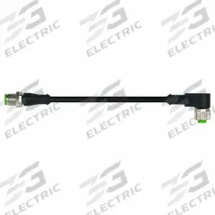 Cordset: M12 Male Straight X M12 Female Right Angle, 4 Pins, Black, PUR, 3 m Cable Lg (MPN 7000-40121-6340300). Key specifications — Cable Jacket Color: Black; End 1 Gender: Male; End 1 Mounting Orientation: Straight; End 2 Gender: Female; End 2 Mounting Orientation: Right Angle; End 2 Connection Type: M12; IP Rating: IP65; Brand: MURRELEKTRONIK.