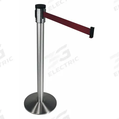 VISIONTRON Barrier Post with Belt: Maroon, No Pattern, No Legend, 15 ft Belt Lg - Solid-Color Retractable Belt Post Barriers