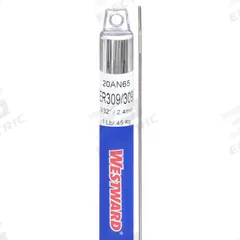 WESTWARD TIG Welding Rod: Stainless Steel, ER309Si/309LSi, 0.035 in x 36 in, 1 lb (MPN 20AN74). Key specifications — Tensile Strength (As Welded): 87 ksi; Brand: WESTWARD; Yield Strength (As Welded): 64 ksi.
