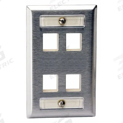 HUBBELL PREMISE WIRING Wall Plate: Gray, 1 Gang, 4 Port, Flat Module, Stainless Steel - Keystone Wall Plates