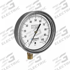 ASHCROFT Pressure Gauge: 1/4 in MNPT, Lower, 3 psi to 15 psi, Brass Beryllium Copper, 3 1/2 in Dial (MPN 351495A02L3-15#). Key specifications — Brand: ASHCROFT; Lens Material: Polycarbonate; Gauge Case Material: Polysulfone; Accuracy: +/-2-1-2%.