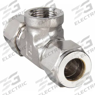 PARKER Compression Tee Fitting: 1/2 in OD x 1/2 in OD x 3/8 in Pipe Fitting Size - Double-Ferrule Stainless Steel Fittings