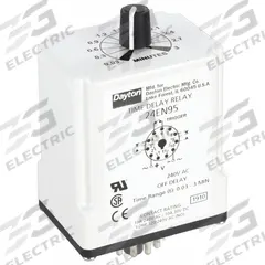 DAYTON Single Function Time Delay Relay: Socket Mounted, 240V AC, 10 A, 11 Pins/Terminals, Off Delay (MPN 24EN95). Key specifications — Brand: DAYTON.