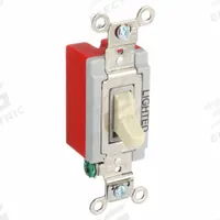 HUBBELL Wall Switch: Toggle Switch, Single Pole, Maintained, Ivory, 120/277V AC, 20 A (MPN HBL1221IL). Key specifications — Illuminated: Yes; Voltage Rating: 120/277V AC.