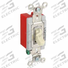 HUBBELL Wall Switch: Toggle Switch, Single Pole, Maintained, Ivory, 120/277V AC, 20 A (MPN HBL1221IL). Key specifications — Illuminated: Yes; Voltage Rating: 120/277V AC.