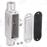 Conduit Outlet Body: Stainless Steel, 1 1/2 in Trade Size, T Body, 35 cu in Body Capacity (MPN S61500TE00). Key specifications — Finish: Polished; For Use With: Threaded; Brand: CALBRITE; Hub Style: Threaded.