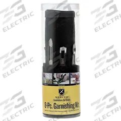 MERCER CUTLERY Garnishing Kit: 9 1/4 in Overall Lg, Black, 8 Pieces, Polyester/Stainless Steel (MPN M40000P). Key specifications — Material: Polyester; Stainless Steel; Dishwasher Safe: No; Color: Black; Product Type: Garnishing Kit; Brand: MERCER CUTLERY; Includes: Vegetable Peeler.