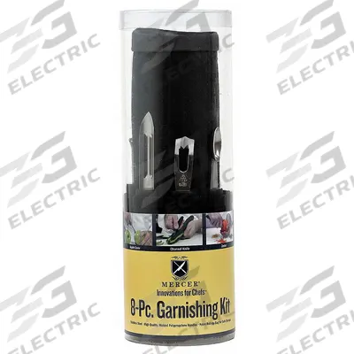 MERCER CUTLERY Garnishing Kit: 9 1/4 in Overall Lg, Black, 8 Pieces - Garnishing Kits