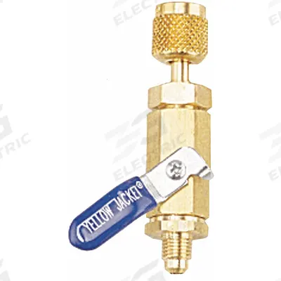 YELLOW JACKET Ball Valve: 5/16 in Lg, 180° Angle, Input 1/4 in Male - Compact Ball Valve Hose Adapters