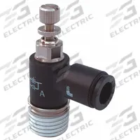 LEGRIS Miniature Flow Control: Elbow Fitting, Screw, 8 mm Valve Body Size, 8 mm Tube, Meter Out (MPN 7665 08 10). Key specifications — attr947203: Technical Polymer; attr947205: LEGRIS.
