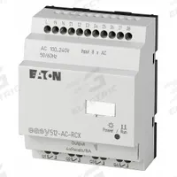 EATON Control Relay: (8) Digital, (4) Relay, 100 to 240V AC : 110/120V DC (MPN EASY-E4-AC-12RCX1). Key specifications — attr211240: EATON; attr1072668: Clock Included; attr1075941: (8) Digital; attr1075943: (4) Relay.