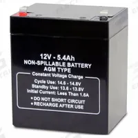 APPROVED VENDOR Sealed Lead Acid Battery: 12V DC, 5.4 Ah Capacity, 3.98 in Ht, 2.76 in Wd, ABS (MPN 5EFG7). Key specifications — Terminal Connection: 0.187 in Faston; Battery Cycle Type: Deep Cycle; Brand: APPROVED VENDOR; Housing Material: ABS.