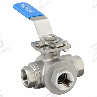 BONOMI Manual Three-Way Ball Valve: 3/4 in, CF8M Stainless Steel, L Flow - L-Port Stainless Steel Ball Valves