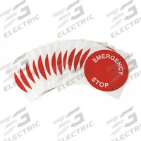 Legend Plate Label: 22 mm Panel Mounting Size, Round, 3 1/2 in Overall Dia, For Series R4400/R6000 (MPN THTEP-248-593RD). Key specifications — Brand: BRADY; Manufacturer Part Number: THTEP-248-593RD; Compatible with Series: R6000; Background Color: Red; Language: English; Legend: Emergency Stop; Legend Color: White; Material: Polyester.