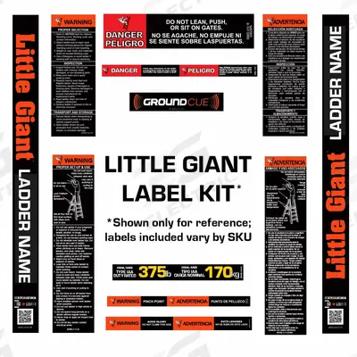 LITTLE GIANT Ladder Label Kit: For Stepladders, 9 Labels - Warning & Rating Labels