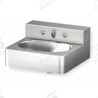 ACORN Bathroom Sink: Stainless Steel, 14 3/4 in Bowl Lg, 4 1/2 in Bowl Dp, ADA Compliant (MPN 1652-1-BP-04-M). Key specifications — Faucet Operation: Dual Metering Handle; ADA Compliant: ADA Compliant; Color: Silver; Bowl Shape: Oval; Brand: ACORN; Sink Mounting Type: Wall.