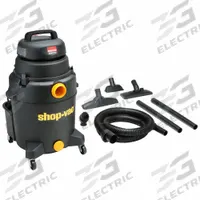 SHOP-VAC Shop Vacuum: 10 gal Tank Size, Plastic, 1 1/2 in Vacuum Hose Dia, 8 ft Hose Lg, Wet/Dry (MPN 9258106). Key specifications — Tank Material: Plastic; Vacuum Pickup Type: Wet/Dry; Brand: SHOP-VAC.