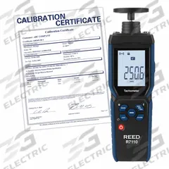 REED INSTRUMENTS Combination Contact: +/-(0.02% rdg. + 1 dgt.) RPM Accuracy, 0.01 rpm, 0.1 rpm/1rpm (MPN R7110-NIST). Key specifications — Includes: Contact Adapter; Brand: REED INSTRUMENTS; RPM Accuracy: +/-(0.02% rdg. + 1 dgt.); RPM Resolution: 1rpm; Calibration Certificate: Included.