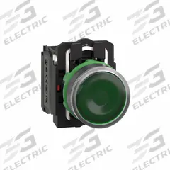 SCHNEIDER Illuminated Push Button: Illuminated, Flush Profile, Non-Metallic, 22 mm, 1NO/1NC (MPN XB5AW33G5). Key specifications — Brand: SCHNEIDER; Action: Momentary; Series: XB5; Push Button Material Type: Non-Metallic.