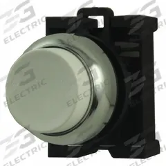 EATON Extended Push Button: 22 mm Mounting Size, Metallic, Momentary (MPN M22M-DH-W). Key specifications — Brand: EATON; Action: Momentary; Series: M22; Push Button Material Type: Metallic.