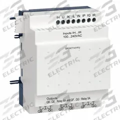 SCHNEIDER ELECTRIC Discrete Input/Output Module: (8) Discrete In, (6) Relay Out (MPN SR3XT141FU). Key specifications — Manufacturer Part Number: SR3XT141FU; Power Required: 100 to 240V AC; Product Type: Discrete Input/Output Module; Series: SR3; Number and Type of Outputs: (6) Relay; Number and Type of Inputs: (8) Discrete.