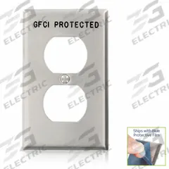 LEVITON Wall Plate: Duplex Outlet, 1 Gang, Std Size (MPN 84003-G40). Key specifications — Brand: LEVITON; Material: Stainless Steel.