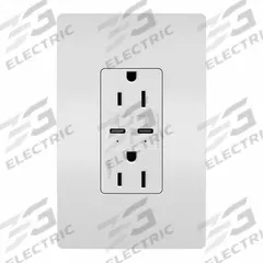 USB Receptacle: Duplex, 5-15R, White, 125V AC, 15 A (MPN R26USBPDW). Key specifications — Brand: LEGRAND.