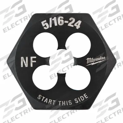 MILWAUKEE Hex Threading Die: 5/16"-24 UNF, 1 in Hex Wd, Black Oxide Carbon Steel (MPN 49-57-5344) - Solid Hex Rethreading Dies