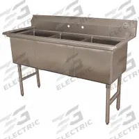ADVANCE TABCO Scullery Sink: 3 Bowls, 43 in Overall Ht, 59 in Overall Lg, 24 in Overall Wd (MPN FC-3-1818-X). Key specifications — Brand: ADVANCE TABCO.