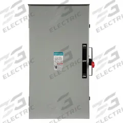 SIEMENS Safety Switch: Non-Fusible, 200 A, Three Phase, 240V AC, Galvanized Steel, Indoor/Outdoor (MPN DTNF324R). Key specifications — attr867131: SIEMENS.