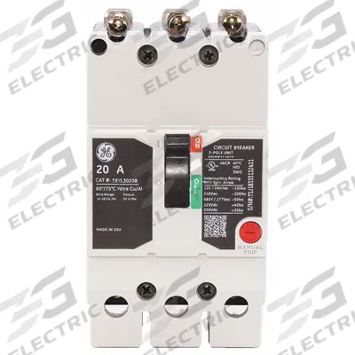 GE Molded Case Circuit Breaker: 20 A Amps, 65kA at 277/480V AC, Fixed, Lug - TEY-Frame GE Molded Case Circuit Breakers