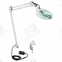 VISION-LUXO Round Magnifier Light: LED, 2.25x, 5 Diopter, 700 lm Max Brightness, 45 in Arm Reach (MPN LFG028215). Key specifications — Arm Material: Die-Cast Aluminum; Brand: VISION-LUXO; Magnification: 2.25x; ESD Safe: No; Lens Material: Glass; Lighting Technology: LED; Operating Voltage: 120V AC; Includes Ultraviolet Light: No.