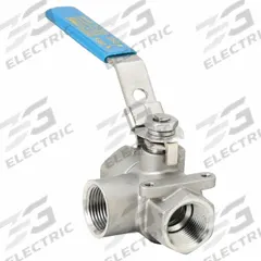 APPROVED VENDOR Manual Three-Way Ball Valve: 3/4 in, 316 Stainless Steel, L Flow, FNPT x FNPT x FNPT (MPN G-SSTW-75). Key specifications — Brand: APPROVED VENDOR; Handle: Locking Lever.