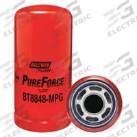 BALDWIN FILTERS Hydraulic Filter: Hydraulic Fluid, 1 3/8"-12 Thread Size, Spin-On, Cellulose (MPN BT8848MPG). Key specifications — Media Material: Cellulose; Brand: BALDWIN FILTERS; Compatible Fluid Type: Hydraulic Fluid; Compatible Vehicle Make: John Deere; Includes: Attached Gasket; Thread Size: 1-3/8"-12.