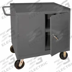 DURHAM MFG Mobile Cabinet Workbench: 42 in x 24 in, Steel, 1,200 lb Overall Load Capacity, Gray (MPN 3100-95). Key specifications — Included Components: Handle on Side; Assembly: Fully Assembled; Brand: DURHAM MFG.