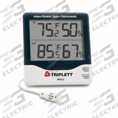 TRIPLETT Relative Humidity/Temp Indicator: 10%to 99% Humidity Range, Humidity/Temp, Cabled Sensor (MPN RHT313). Key specifications — Primary Scale: Humidity/Temperature; Display Type: Digital; Brand: TRIPLETT.