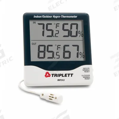 TRIPLETT Relative Humidity/Temp Indicator: 10%to 99% Humidity Range, Humidity/Temp - Desk & Wall Mount Meters with Cabled Sensors