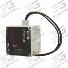 EATON Surge Protection Device: Single Phase, 120/240V AC, 1200V (L-G, L-L)/700V (L-N)/800V (N-G), 4X (MPN CVX050-240S). Key specifications — Voltage: 120/240V AC; Includes: 3/4 in Conduit Fitting; Max. Continuing Operating Voltage: 150 V AC; Voltage Protection Rating: 800V (N-G); Enclosure Material: Plastic; Max. Surge Current per Mode: 50kA; Brand: EATON.