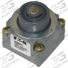 EATON Limit Switch Head: Plunger, Top, E50 Series (MPN E50DT1). Key specifications — Compatible with Series: E50; Actuator Location: Top; Brand: EATON; Action: Momentary; Arm/Operator Material: Non-Metallic.