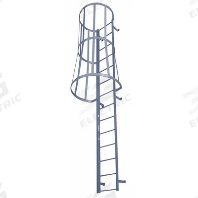 COTTERMAN Fixed Ladder with Safety Cage: 22 ft Overall Ht, 26 in Overall Wd, Steel - Safety Cage Fixed Ladders