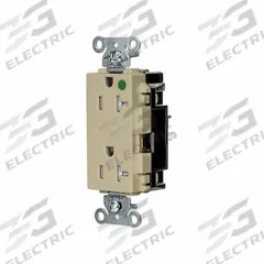HUBBELL Receptacle: Hospital Grade, Decorator Duplex, 5-20R, Ivory, 125V AC, 20 A, 2 Pole / 3 Wire (MPN HBL2182STITR)