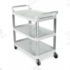 RUBBERMAID COMMERCIAL PRODUCTS Utility Cart: 300 lb, 3 Shelves, 40 in L x 20 in W Self, White (MPN FG409100OWHT). Key specifications — Shelf Color: White; Brand: RUBBERMAID COMMERCIAL PRODUCTS; Caster/Wheel Configuration: (4) Swivel.