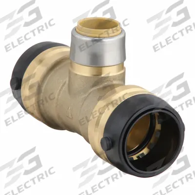 SHARKBITE Push-Fit Tee Fitting: 1 5/8 in OD x 3/4 in OD x 1 1/4 in OD Size, Brass - Standard Brass Push-to-Connect Tube Fittings
