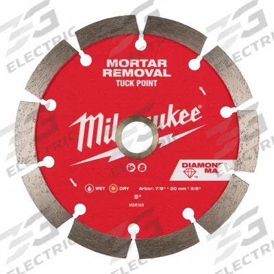 MILWAUKEE Diamond Saw Blade: Mortar, 5 in Blade Dia., 5/8 in_7/8 in Arbor Size, Wet/Dry - Tuckpointing Blades